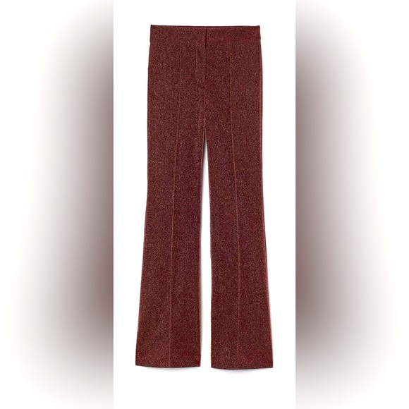 NWT H&M Studio Collection Glittery Metallic Rust Red Jersey Trousers Size 8 - Picture 3 of 6